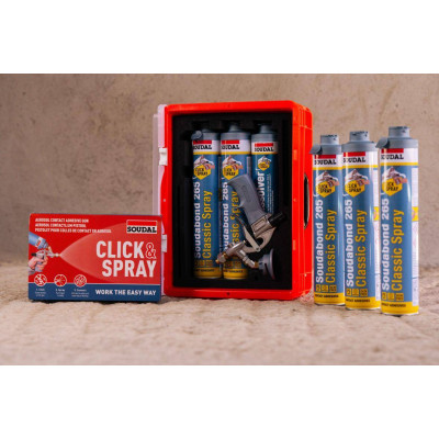 Kit cola de contacto pulverizable Soudal Click & Spray 265 profesional